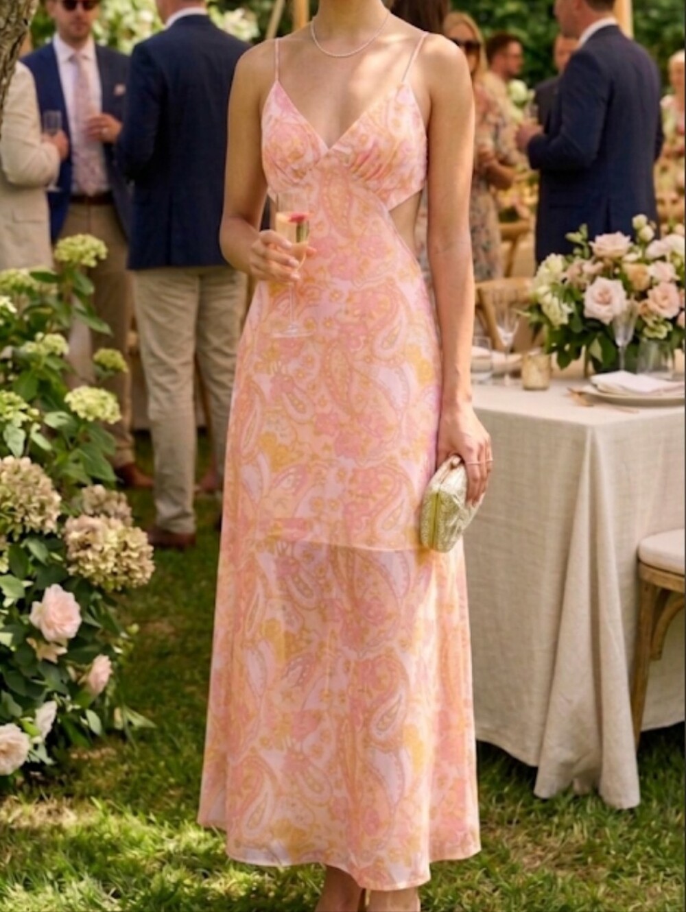 ‼️3 for $60‼️  3rd+Malt Pink Floral Patterned Cut-out Sides Open Back Maxi Dress